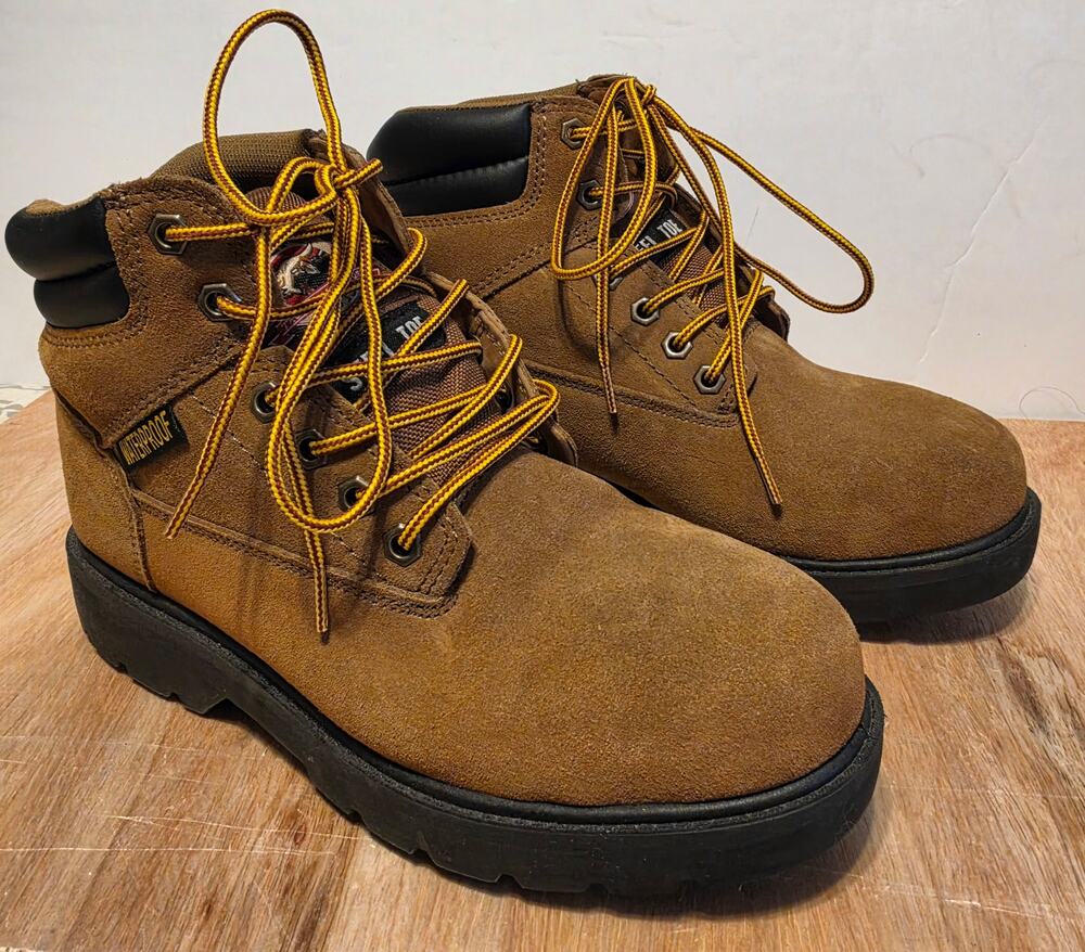 Brahma Men's Brown Suede leather waterproof work safety steeltoe ankle boots 8.5